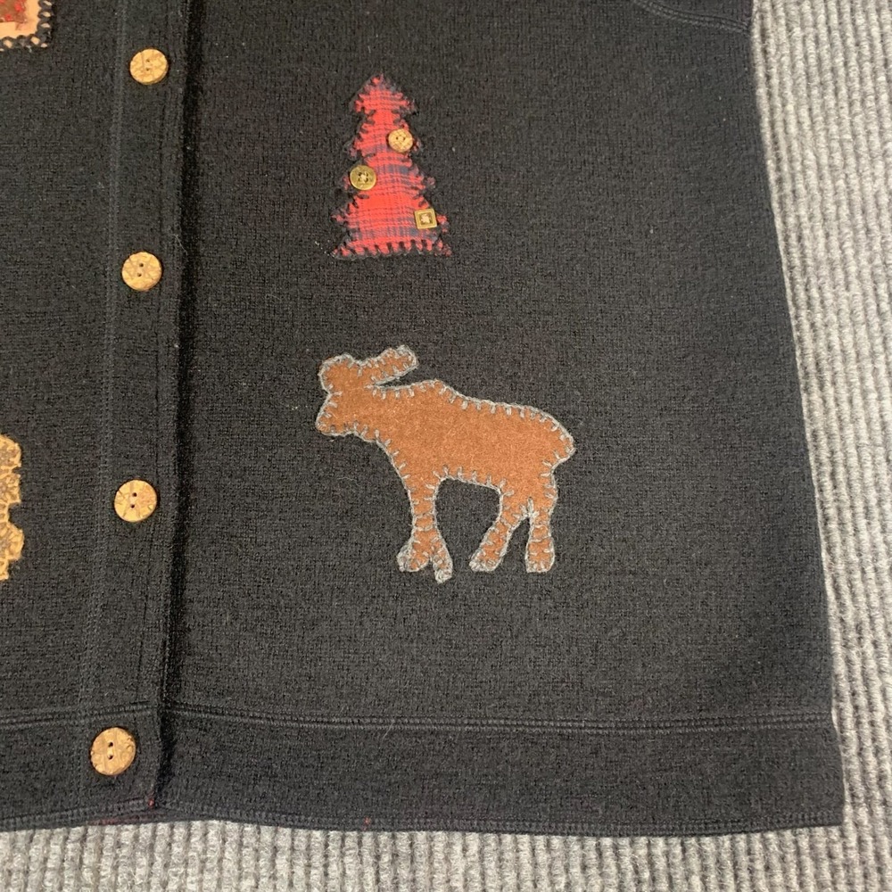 VTG Woolrich Sweater Vest Womens XL Black Wool Vest Patches Cottage Core Grandma - Picture 7 of 12